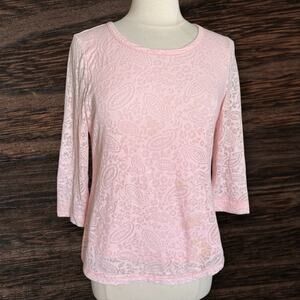LRL Lauren Jeans Co Paisley Top Sz M Grown-up Pink Sheer Lined Green Label Beach